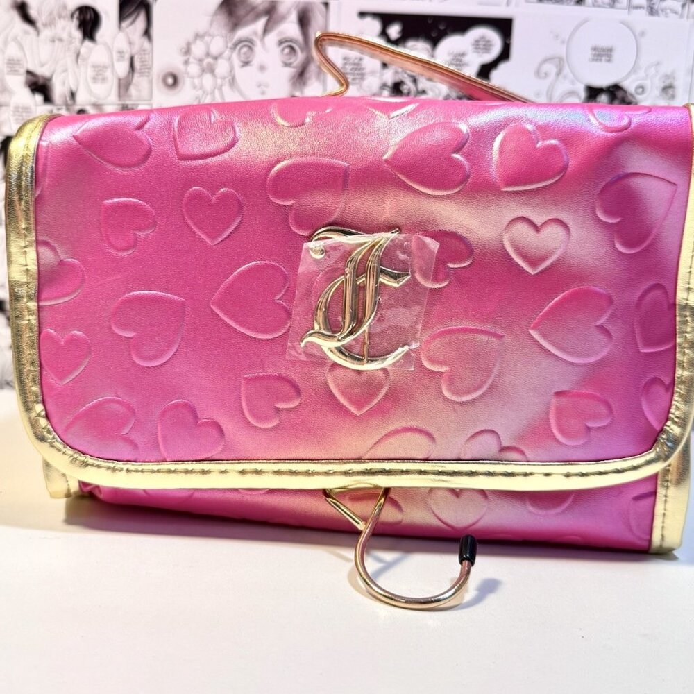 NWT Juicy Couture Pink Gold Travel Cosmetic Makeup Hanging Case Pockets